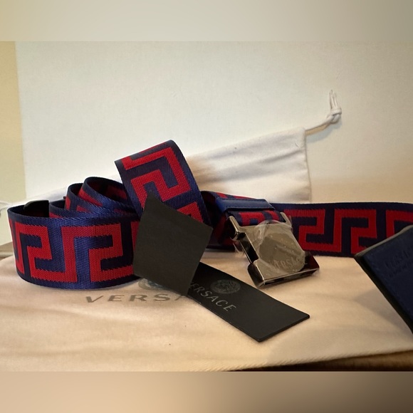 Versace Greca-pattern key lapiz blue adjustable belt (NEW) AUTHENTIC - Picture 7 of 16
